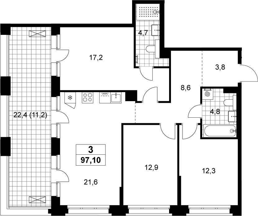 Планировка: Квартира евро-4 85,9 м² в ЖК «Хольм»