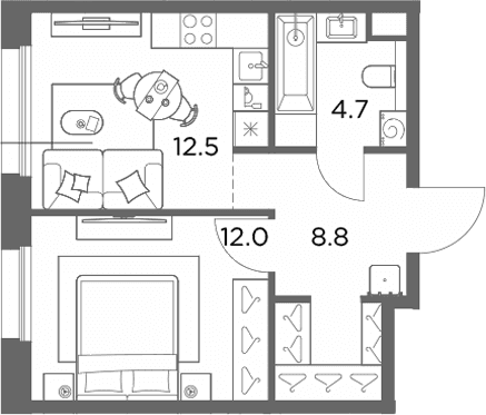 Планировка: 1-комнатная квартира 38 м² в ЖК «Станиславский»