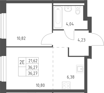 Планировка: Евродвушка 36,3 м² в ЖК «Горки Парк»
