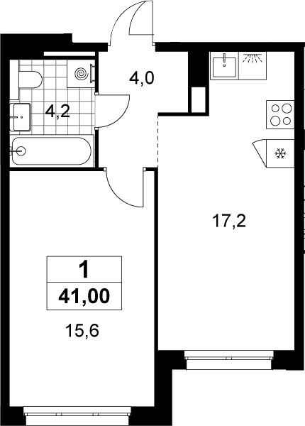 Планировка: Евродвушка 41 м² в ЖК «Деснаречье»
