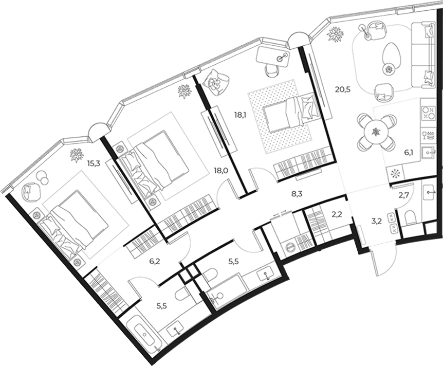 Планировка: Квартира евро-4 114,7 м² в ЖК «МАСТЕРС»