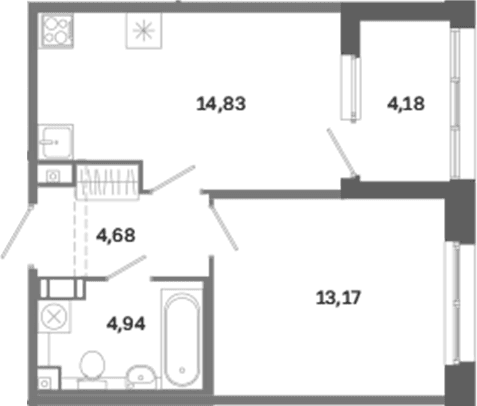 Планировка: 1-комнатная квартира 37,6 м² в ЖК «Дом на Курской»