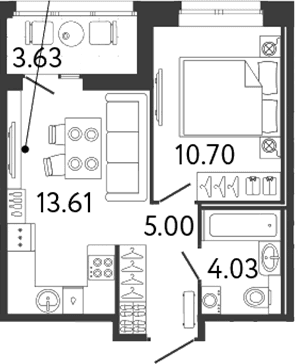 Планировка: 1-комнатная квартира 33,3 м² в ЖК «Ultra City 3.0»