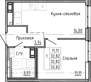 1-комнатная квартира