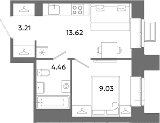 Планировка: Евродвушка 30,3 м² в ЖК «Загляденье»