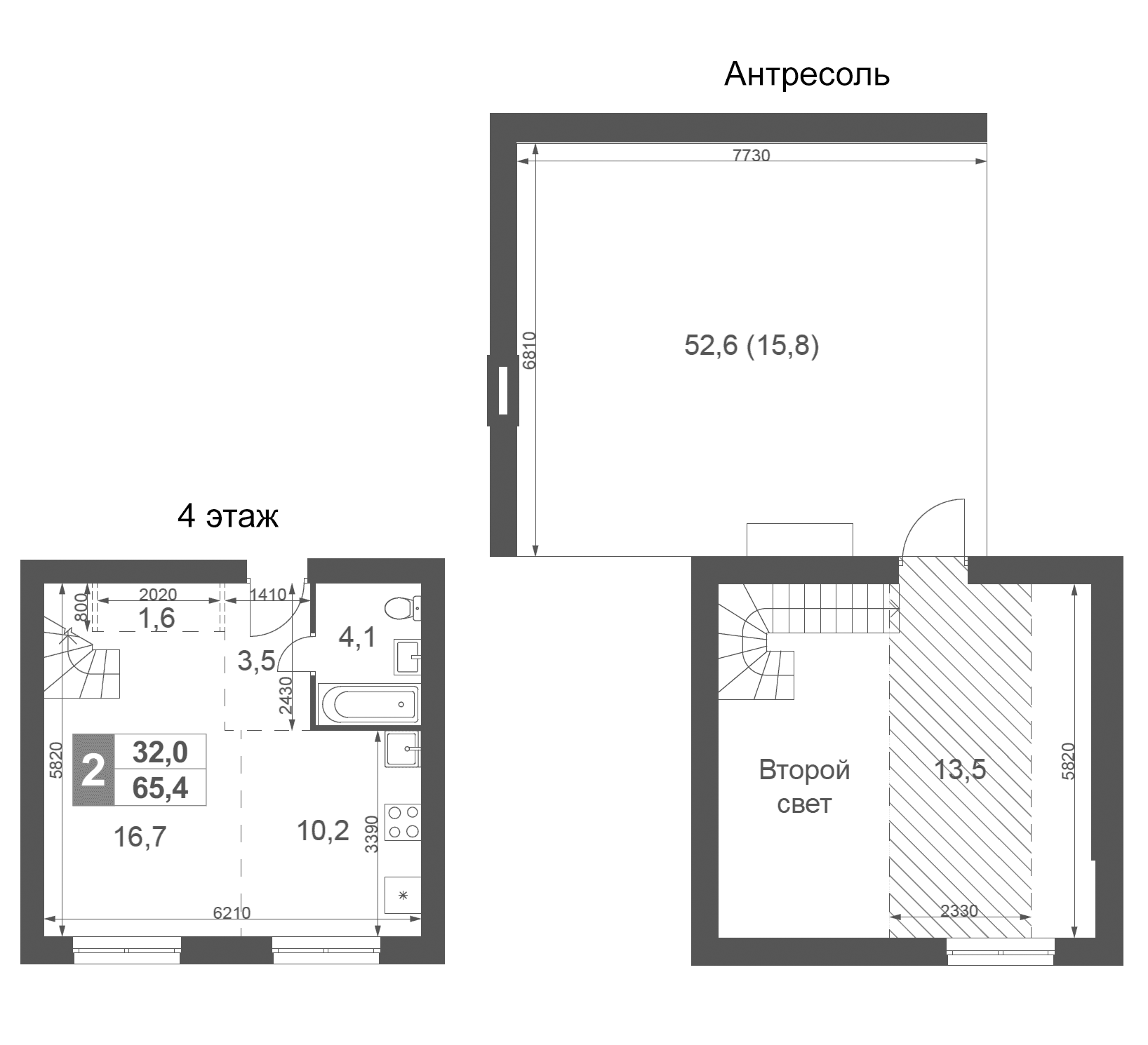 Планировка: Евродвушка 49,6 м² в ЖК «Дубровицы Клаб»