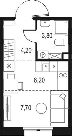 Планировка: Студия 21,9 м² в ЖК «Левел Мечникова»