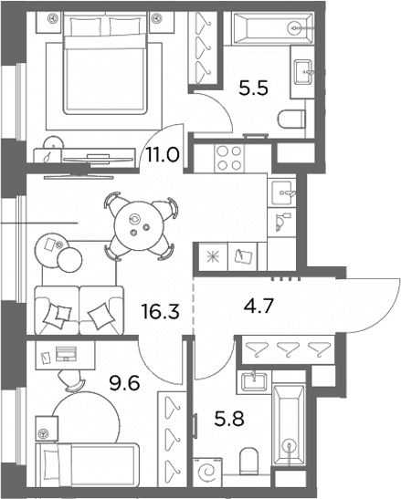 Планировка: 2-комнатная квартира 52,9 м² в ЖК «Станиславский»