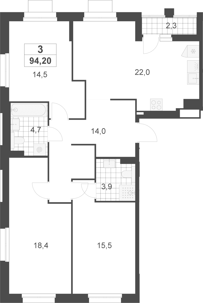 Планировка: Квартира евро-4 93,1 м² в ЖК «Деснаречье»