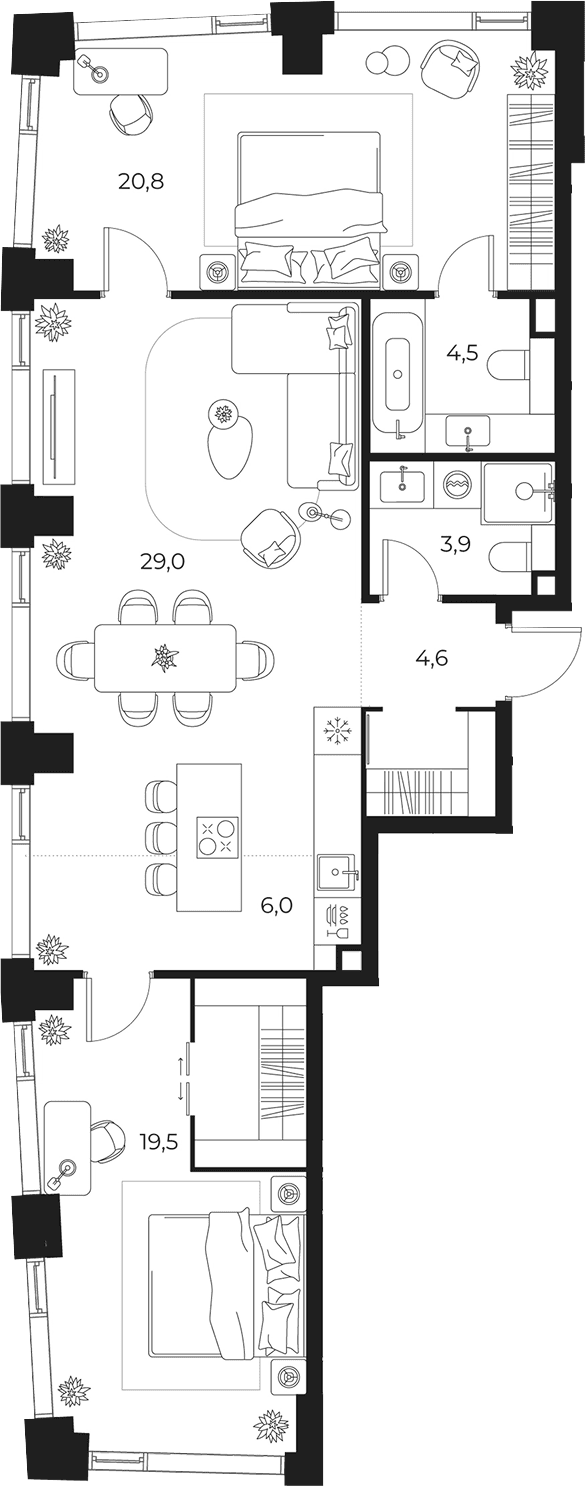 Планировка: Евротрёшка 88,3 м² в ЖК «МАСТЕРС»