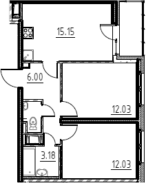Планировка: Евротрёшка 49,9 м² в ЖК «Аэросити»