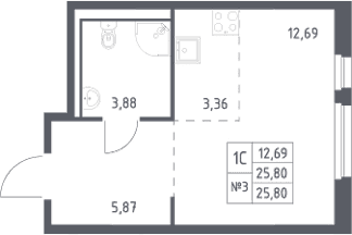 Планировка: Студия 25,8 м² в ЖК «Невская Долина»