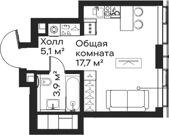 Планировка: Студия 26,7 м² в ЖК «Сити Бэй»