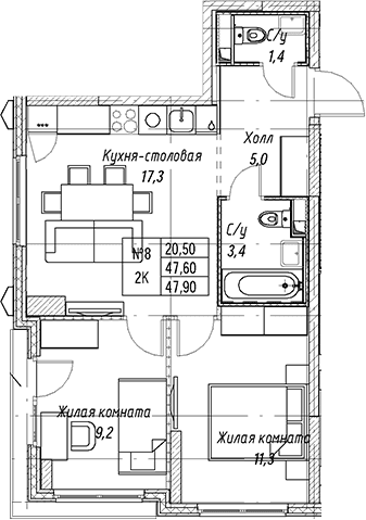 2-комнатная квартира