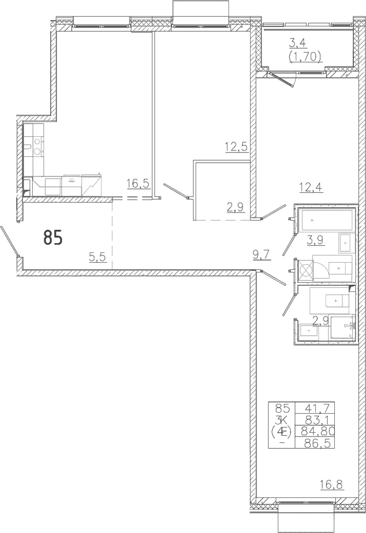 Планировка: Квартира евро-4 83,1 м² в ЖК «Лисино»