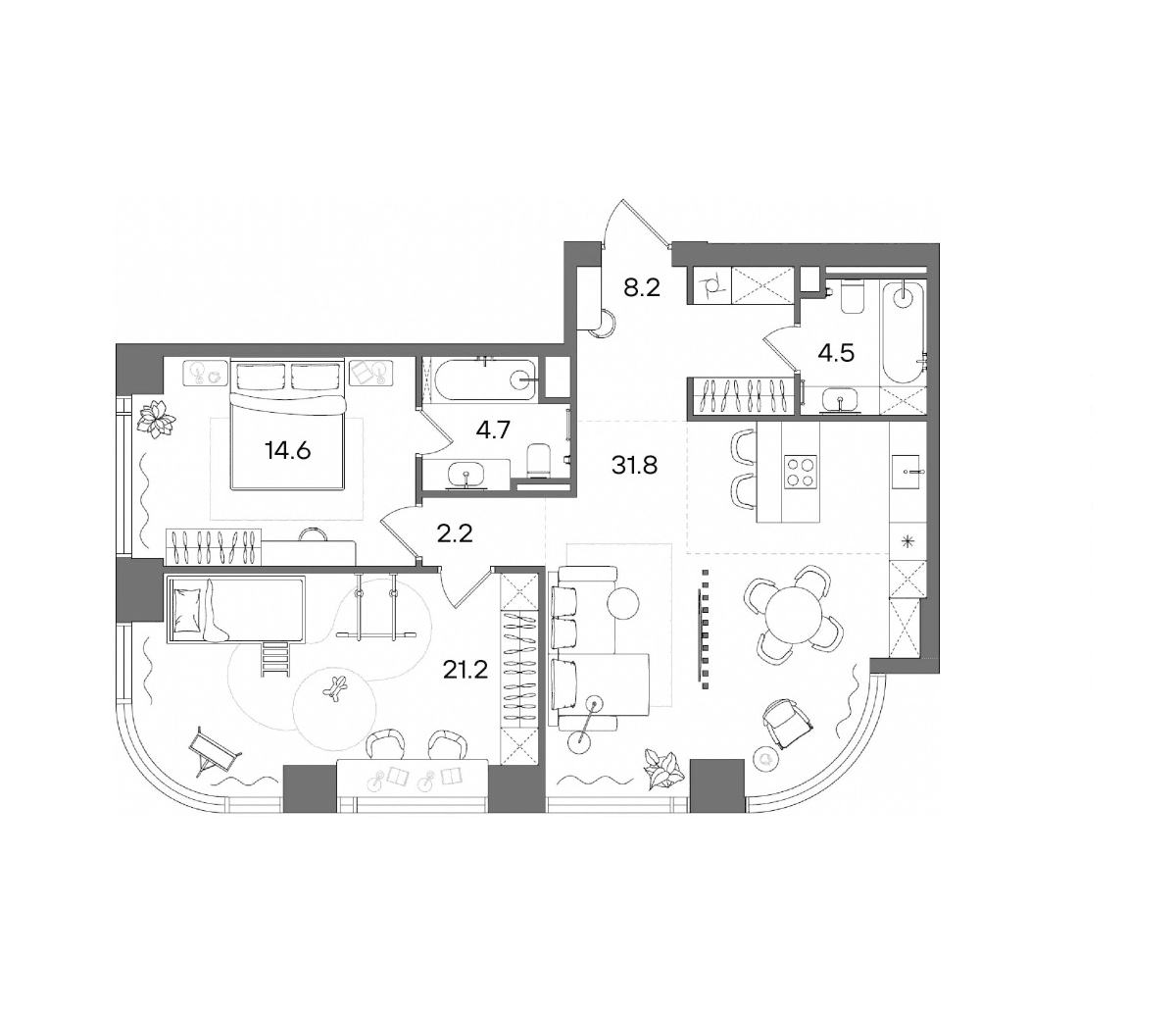 Планировка: Евротрёшка 87,2 м² в ЖК «СТОУН Блик»
