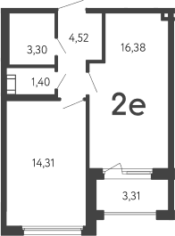 Планировка: Евродвушка 39,9 м² в ЖК «17 линия»