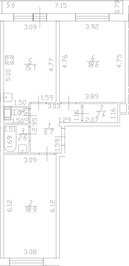 Планировка: Евротрёшка 65,2 м² в ЖК «Полет»