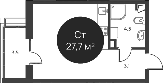 Планировка: Студия 26,6 м² в ЖК «Павлово 3»