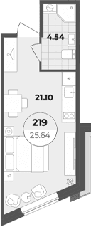 Планировка: Студия 25,6 м² в ЖК «Апарт-отель Лиговский 127»