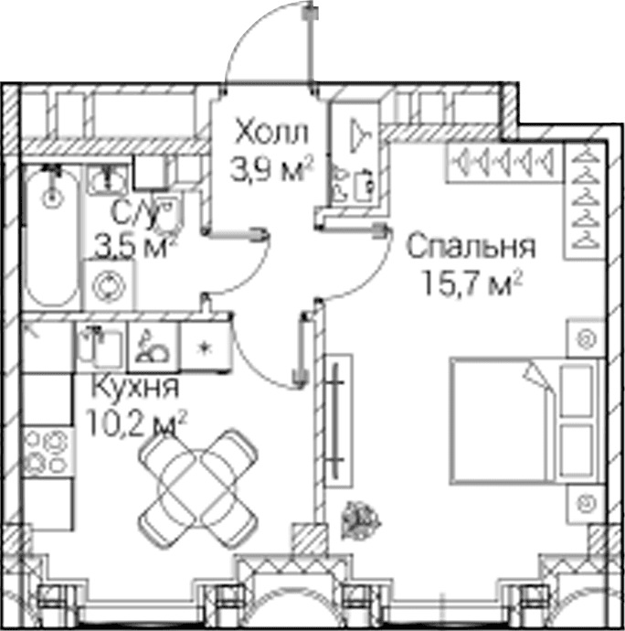 Планировка: 1-комнатная квартира 33,3 м² в ЖК «СЕЗАР БУДУЩЕЕ»