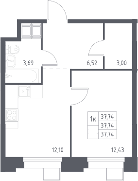 Планировка: 1-комнатная квартира 37,7 м² в ЖК «Тропарево Парк»