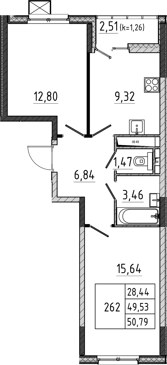 Планировка: 2-комнатная квартира 49,5 м² в ЖК «Поварово-Молодежный-2»