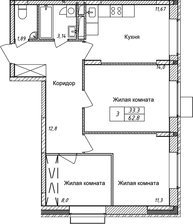 3-комнатная квартира