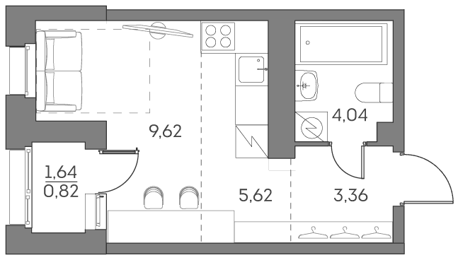 Планировка: Студия 22,6 м² в ЖК «Аквилон БИСАЙД 2.0»