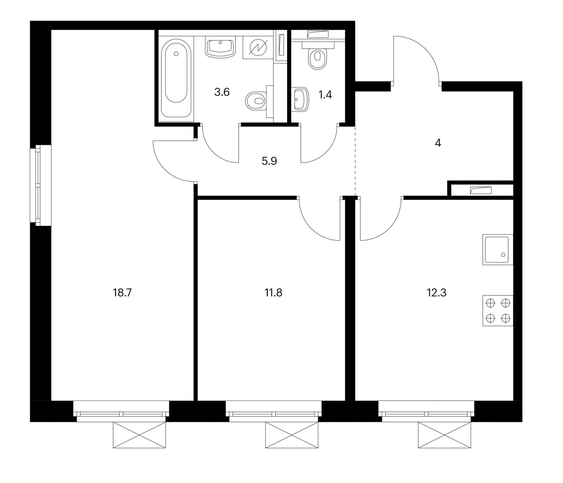 Планировка: 2-комнатная квартира 57,7 м² в ЖК «Белая Дача парк»