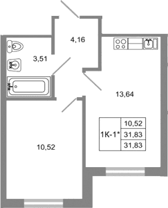 Планировка: 1-комнатная квартира 31,8 м² в ЖК «Стороны света 2»