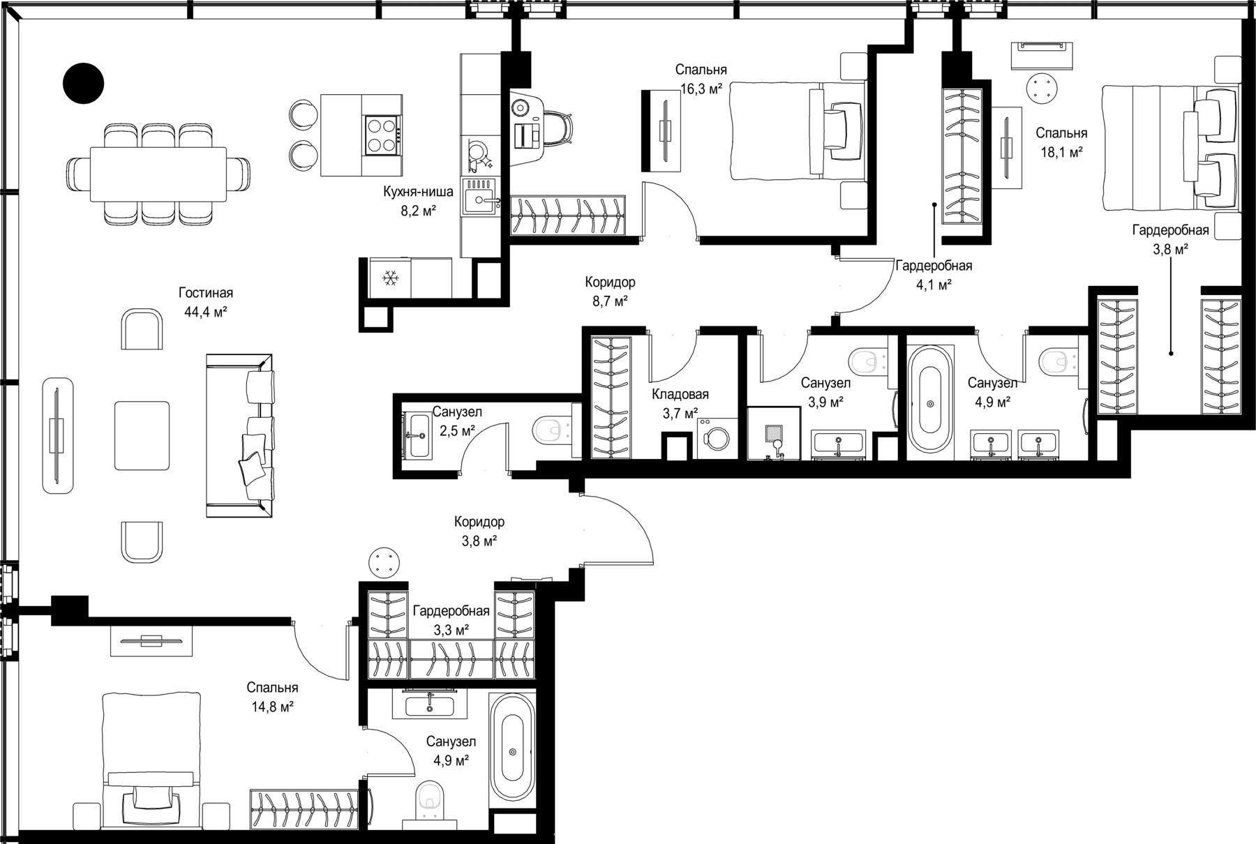 Планировка: Квартира евро-4 145,4 м² в ЖК «Слава»
