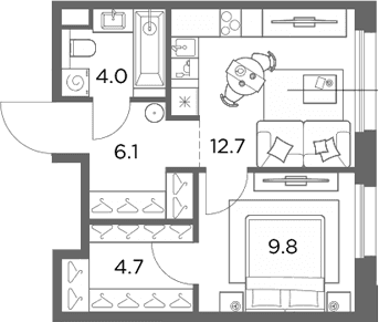 Планировка: 1-комнатная квартира 37,3 м² в ЖК «Станиславский»