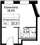 Планировка: Студия 22,2 м² в ЖК «Вольта»