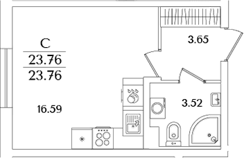 Планировка: Студия 23,8 м² в ЖК «Кинопарк»