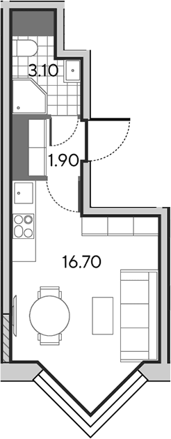 Планировка: Студия 21,7 м² в ЖК «Вейв»