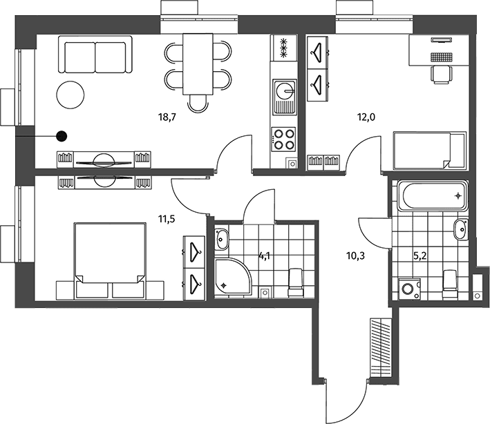 Планировка: Евротрёшка 61,8 м² в ЖК «Парусная 1»