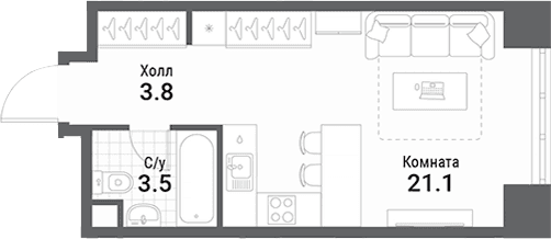 Планировка: Студия 28,4 м² в ЖК «Нагатино Ай-Лэнд»
