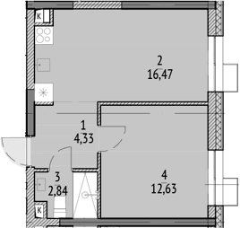 Планировка: Евродвушка 36,3 м² в ЖК «N'ICE LOFT»