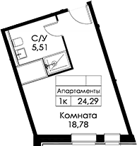 Планировка: Студия 24,3 м² в ЖК «Вольта»