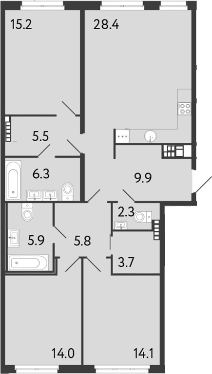 Планировка: Квартира евро-4 111,1 м² в ЖК «Визионер»