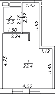 Планировка: Студия 25,7 м² в ЖК «Artel 17/52 (бывш. Глер)»