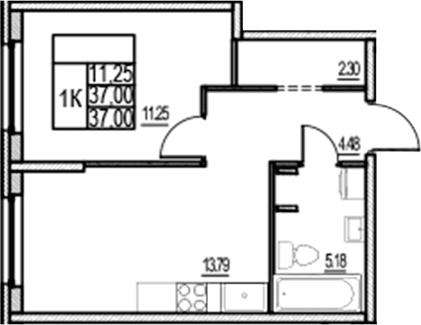 Планировка: Евродвушка 37 м² в ЖК «ID Murino III»