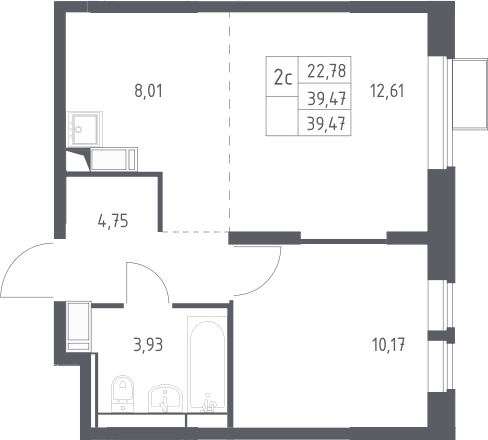 Планировка: Евродвушка 39,5 м² в ЖК «Большое Путилково»