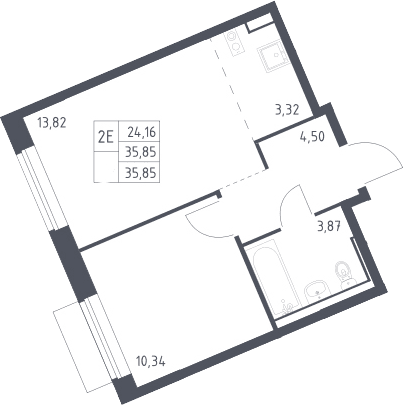 Планировка: Евродвушка 35,9 м² в ЖК «Молжаниново»