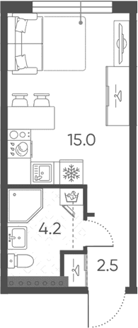 Планировка: Студия 21,7 м² в ЖК «Пулково Лейк»