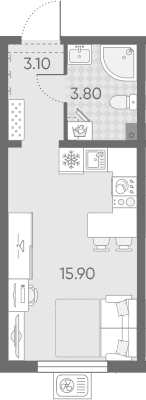 Планировка: Студия 22,8 м² в ЖК «Ручьи 2»