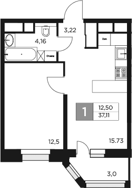 Планировка: Евродвушка 35,6 м² в ЖК «Восток 2»