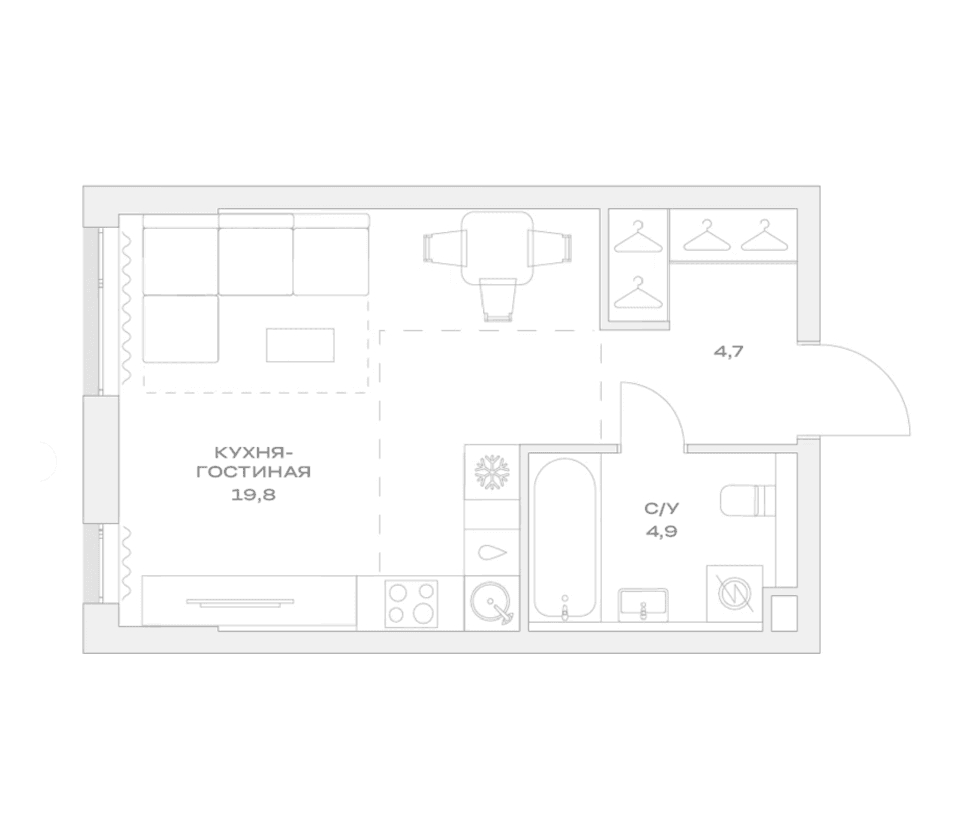 Планировка: Студия 29,4 м² в ЖК «Детали»