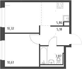 Планировка: Евродвушка 35,8 м² в ЖК «Живи! В Рыбацком»